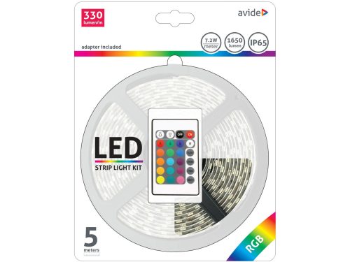 LED szalag szett beltéri: 5 méter RGB szalag - távirányítóval, vezérelhető + tápegység
